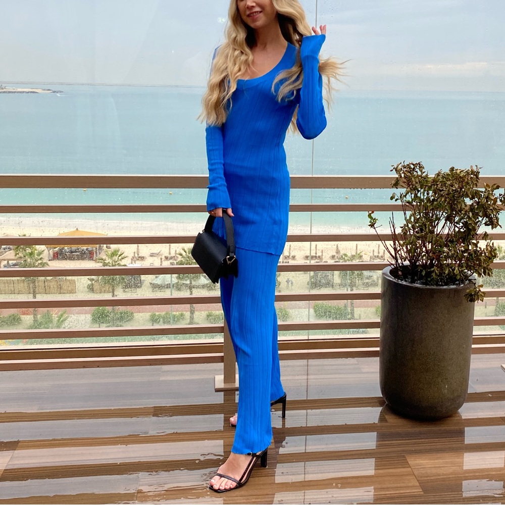 Elegant Blue Long Sleeve and Pants Set